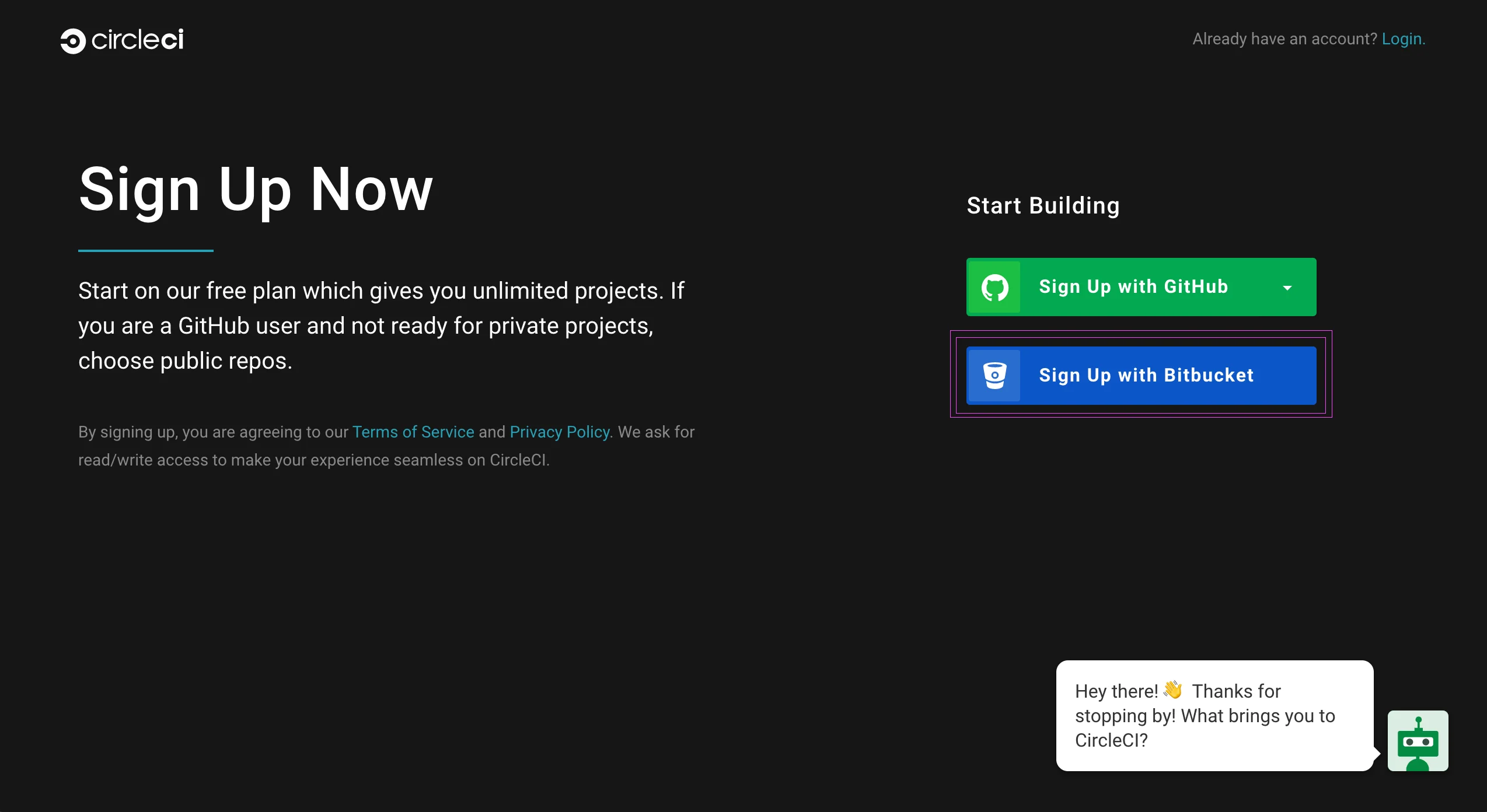 Circle CI Sign Up with bitbucket  @saidmlx